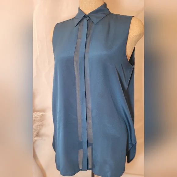 Vince Silk Teal Botton Down Tank - Picture 4 of 4